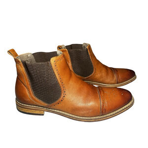 Stacy Adams Boots Mens Size 11 Brown Dickinson Cap Toe Chelsea Brogue 25129-221